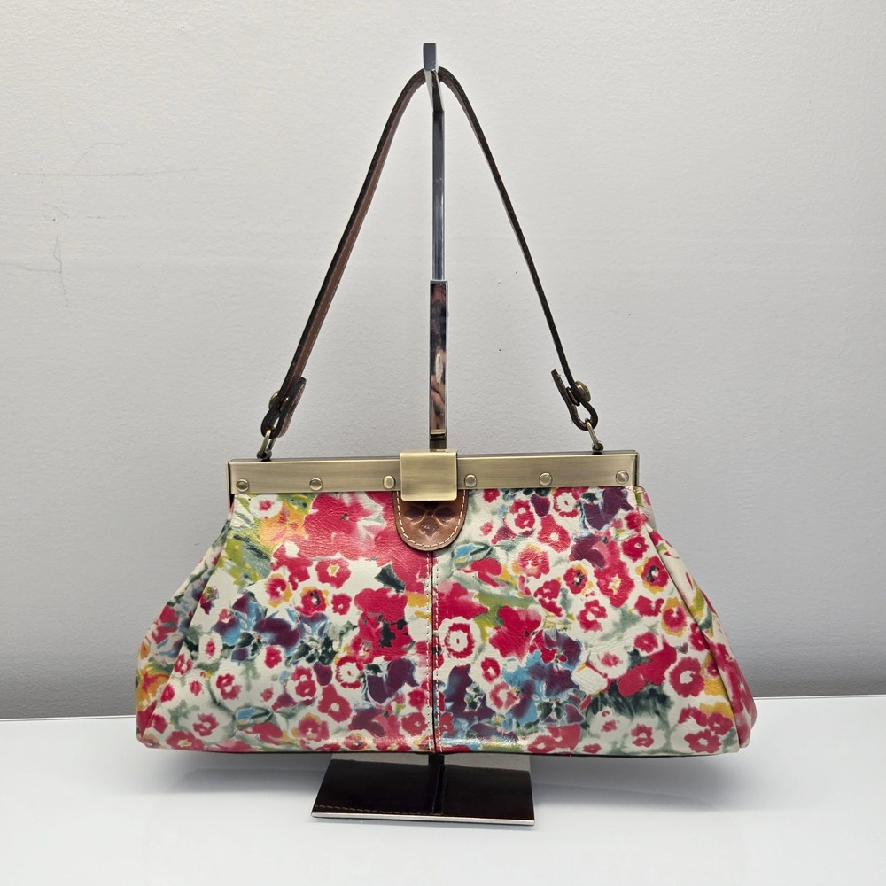 Patricia Nash Ferrara Frame Satchel Medium Leather Watercolor Floral Romantic